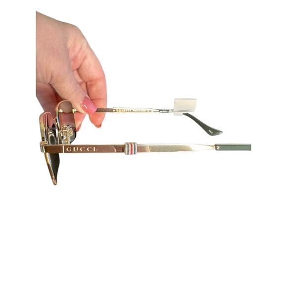 Gucci NWT GG1495S Running Web Rectangular Sunglasses in Gold - Picture 8 of 13